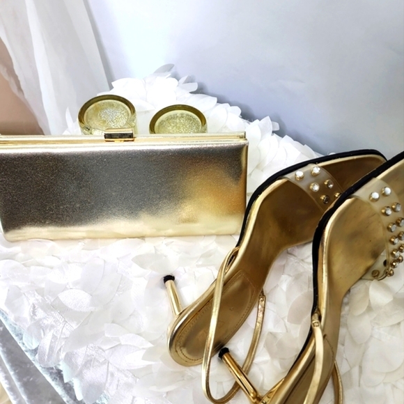 Zara shoes gold metallic kitten slingback heels  clear embellished vamp size 9 - Picture 11 of 11